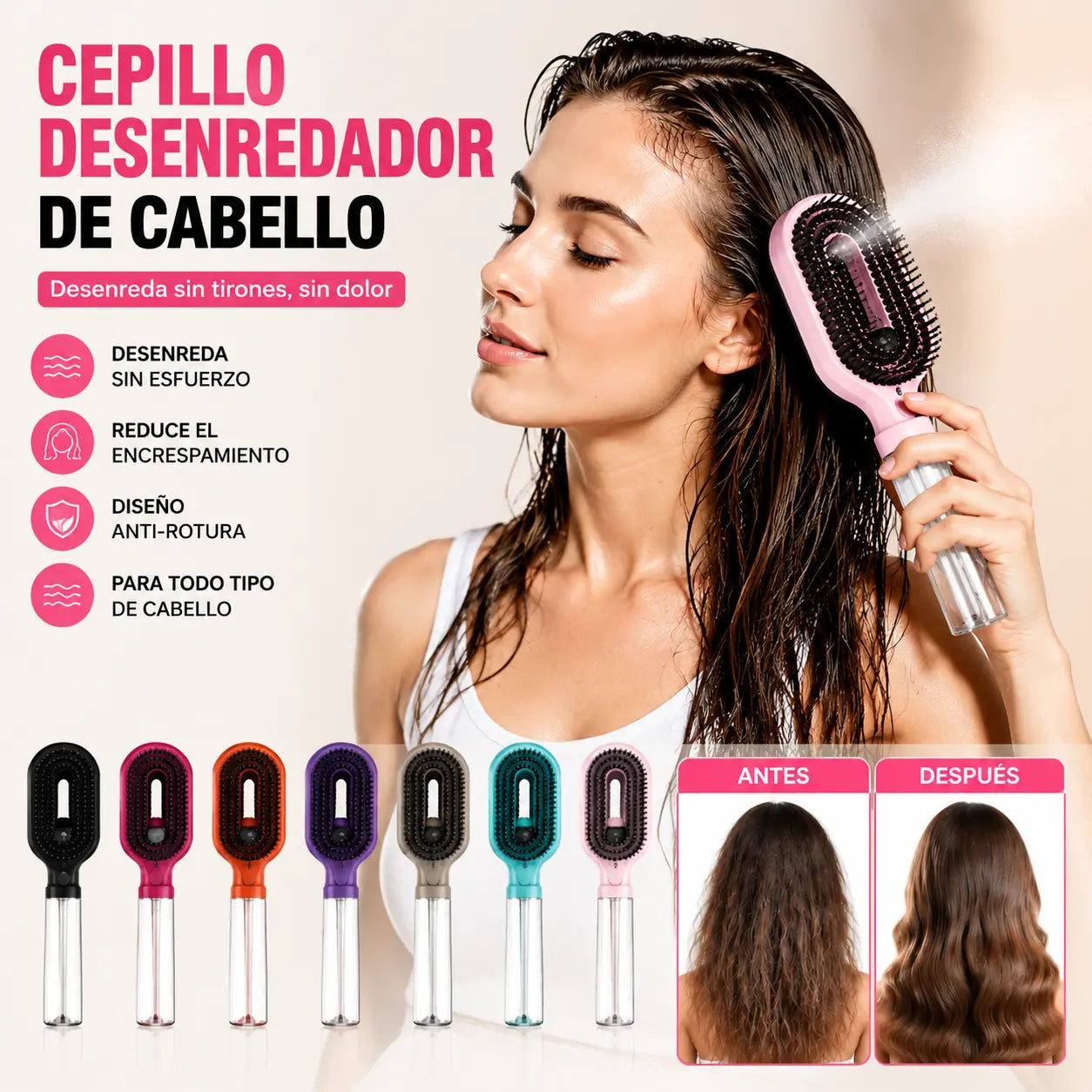 30%OFF🔥Un peine con función de pulverización de un solo botón para evitar eficazmente que el cabello se enrede.