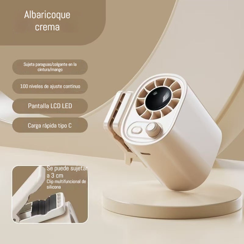 🌀 Ventilador manos libres con pantalla LED, clip integrado y 100 niveles de ajuste