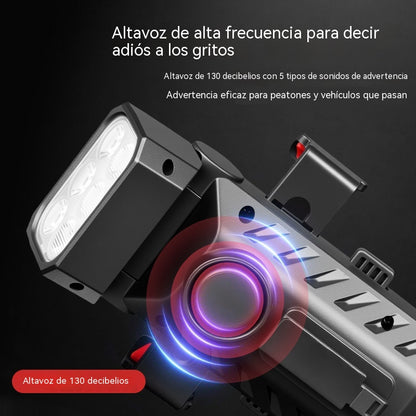 🚲💡Altavoz, luz y soporte para teléfono 4 en 1 para bicicleta de montaña, recargable.