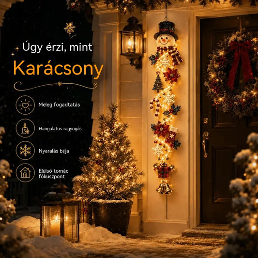 🎄 MerryCascade világító karácsonyi ajtódekoráció | 6 ünnepi dizájn, meleg fény, 3D részletek és helytakarékos függőleges kialakítás ✨