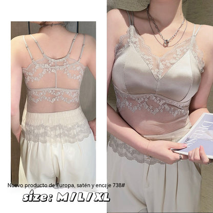 【42-88 kg】Nuevo sujetador camisero de una pieza de encaje francés sin espalda con copas incorporadas para mayor sujeción y realce.
