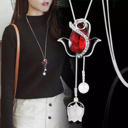 [2 piezas 23 euros]Collar largo de tulipán con ojo de gato, cadena para suéter, accesorios de ropa