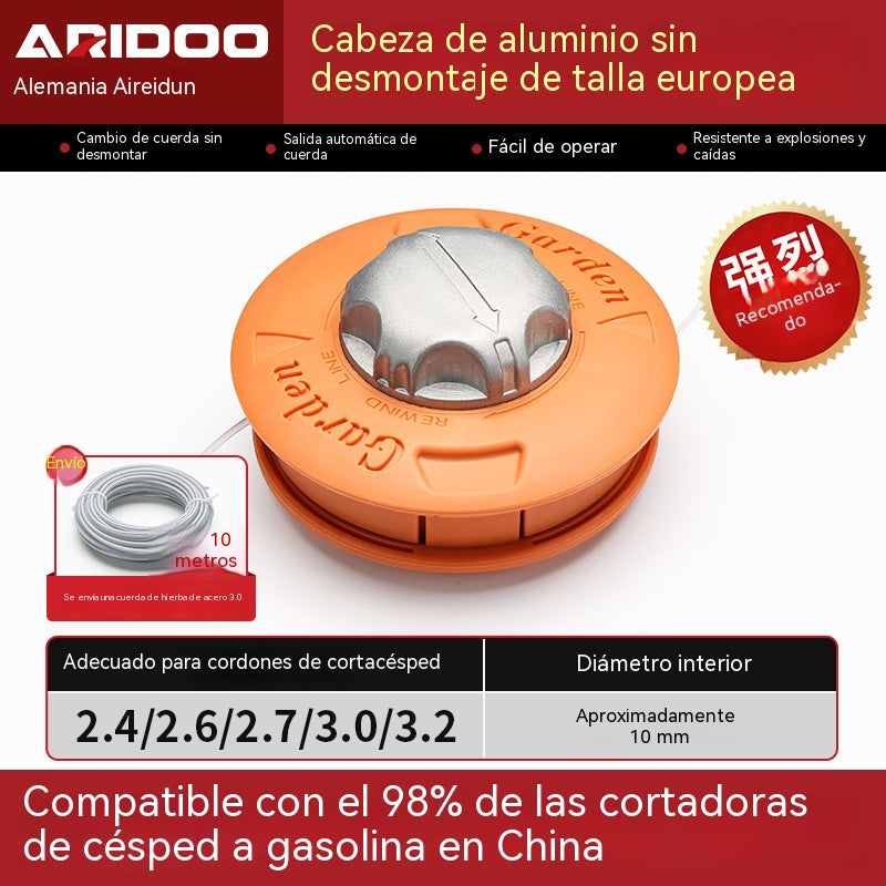 Cabezal de cortacésped resistente al desgaste con sistema de alimentación automática de cuerda, sin necesidad de desmontaje. [Incluye cuerda de corte de 10 m]