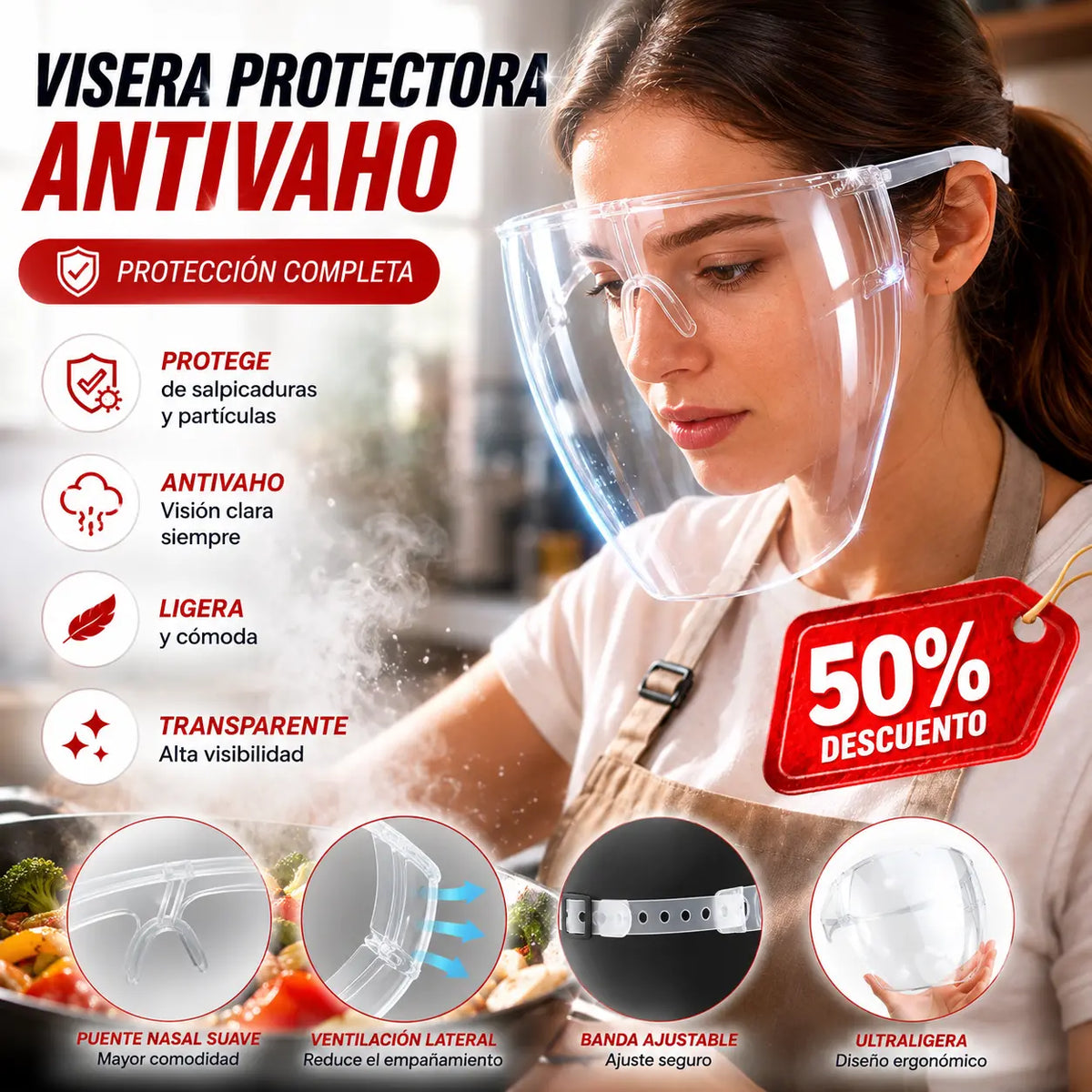 🔥【Compre 1 y obtenga 1 gratis】【2 piezas】 Protector facial  Protege contra gotas, niebla, viento, ojos, polvo y humos.