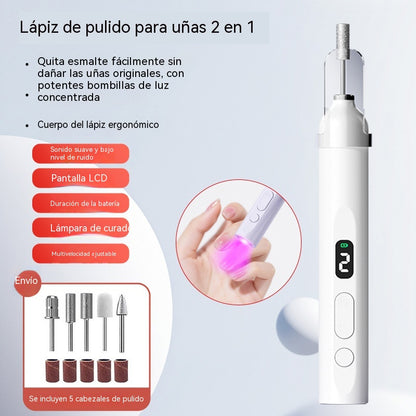 💅Lima de uñas eléctrica 2 en 1 con lámpara LED (lámpara de secado + 5 cabezales de pulido)