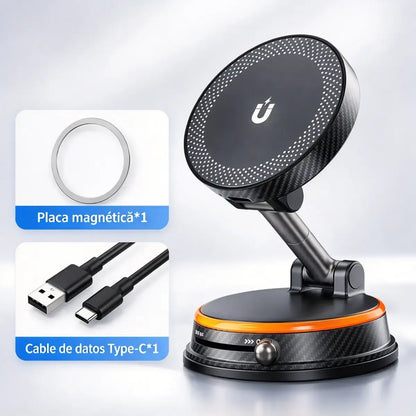 🚗📱 Soporte Magnético para Móvil con Carga Inalámbrica de 15W | Soporte de Coche con Succión al Vacío y Rotación 360°