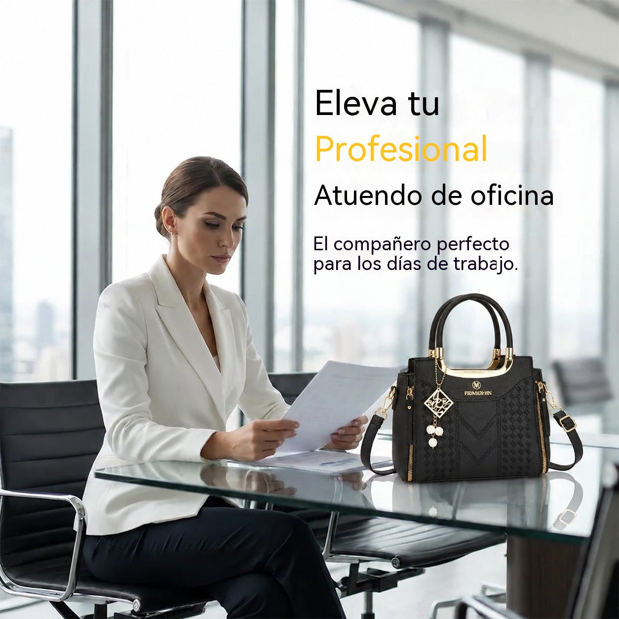 👜✨ Bolso de mujer con asa superior, costuras en forma de V, herrajes dorados y múltiples compartimentos: elegante y espacioso.💼