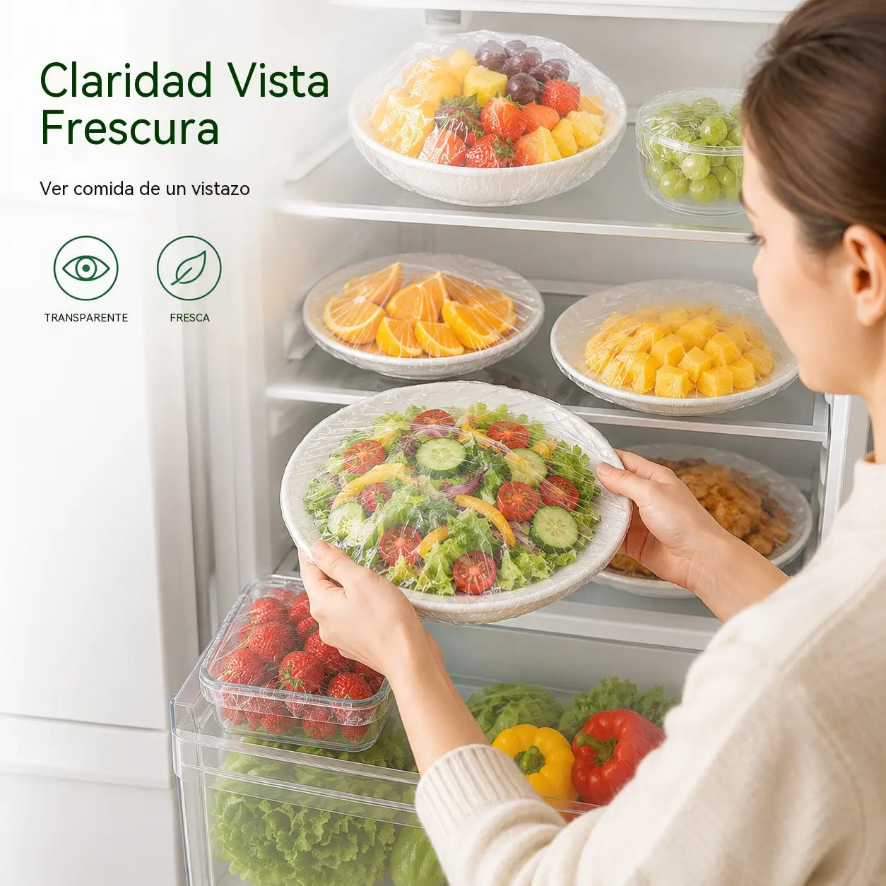 【200 piezas】Film transparente desechable, ideal para recipientes y alimentos. Se ajusta perfectamente, ofrece un buen sellado y es fácil de usar.