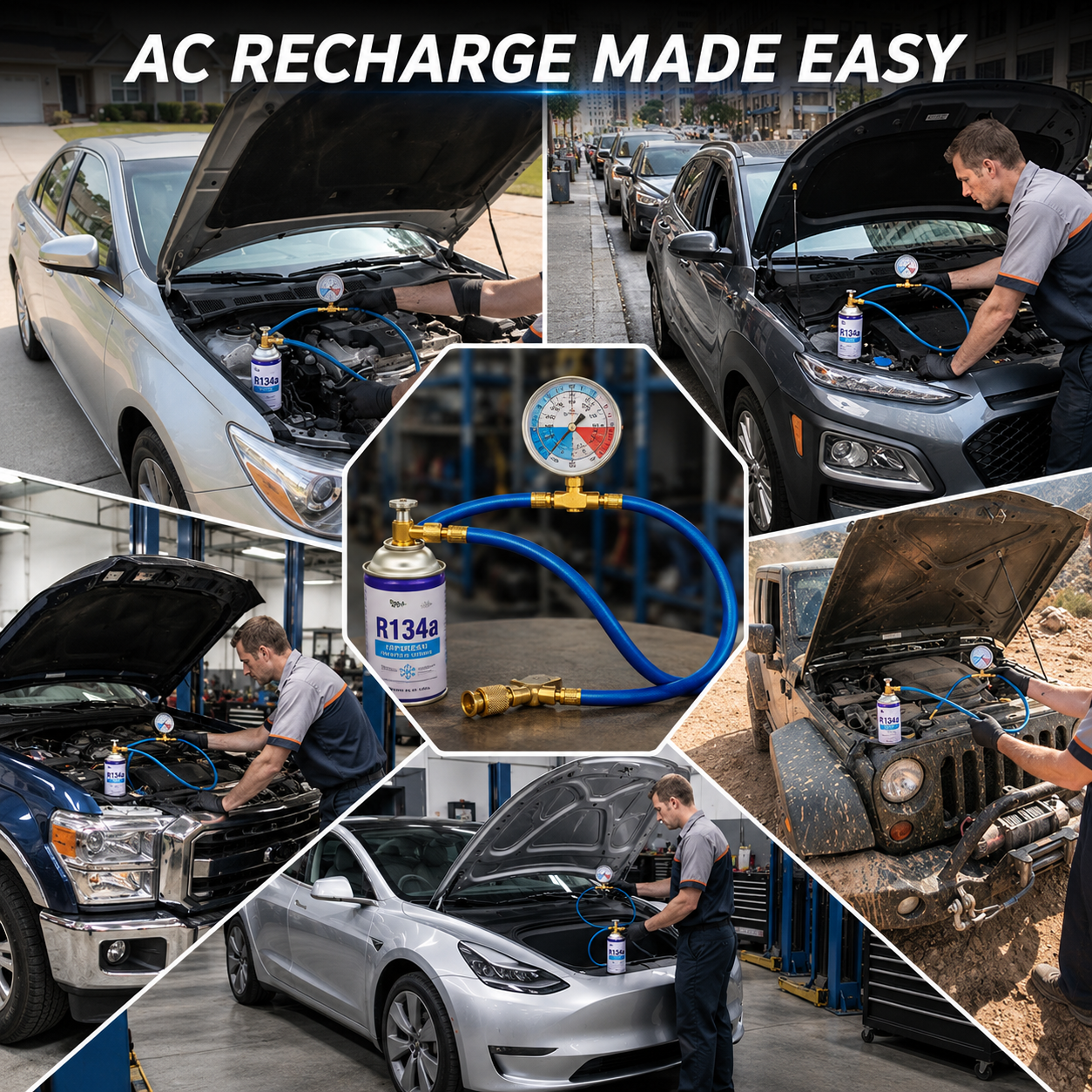 🔧❄️ Manguera de recarga de refrigerante AC R134a con manómetro – Antifugas, fácil de leer y compatible con coches, camiones o aire acondicionado doméstico – Recarga DIY segura 🚗