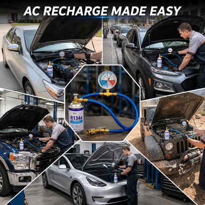 🔧❄️ Manguera de recarga de refrigerante AC R134a con manómetro – Antifugas, fácil de leer y compatible con coches, camiones o aire acondicionado doméstico – Recarga DIY segura 🚗