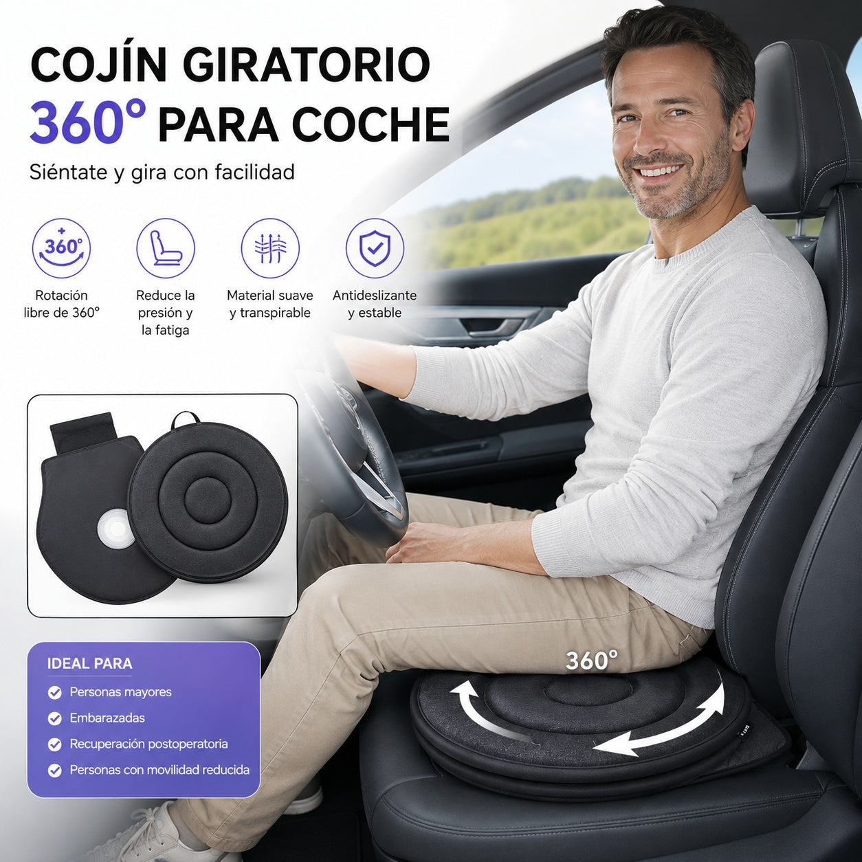 📢📢¡50% DE DESCUENTO!⏰Cojín de asiento giratorio de 360°🚗