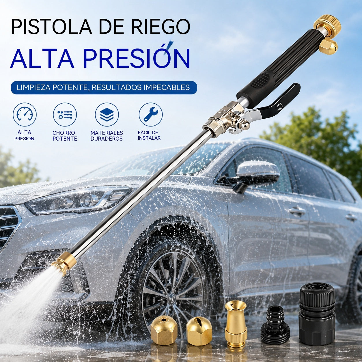 🔥🔥Pistola de Agua Metálica de Alta Presión, Resistente y Duradera, Ideal para Lavado de Vehículos y Riego