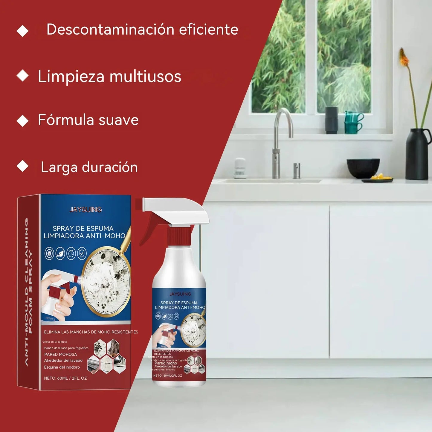 📢📢¡Compra 1 y llévate 1 gratis!⏰¡Increíble control del moho! 🌟Spray limpiador espumoso que combate el moho.
