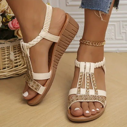 🌟[50%OFF]👡[34-43] Verano 2026Nuevas sandalias de cuña con diamantes de imitación para mujer