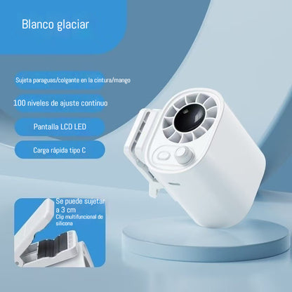 🌀 Ventilador manos libres con pantalla LED, clip integrado y 100 niveles de ajuste