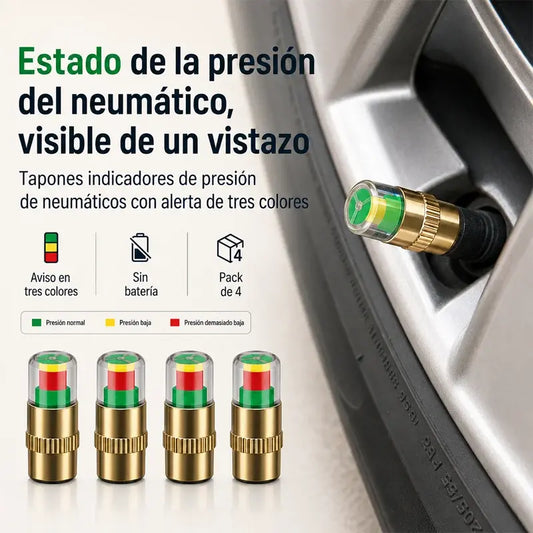 🔥Compra 1 y llévate 1 gratis🔥🚗🔴 Tapones Indicadores de Presión para Neumáticos | Monitor Externo de Presión de Aire con Aviso Visual
