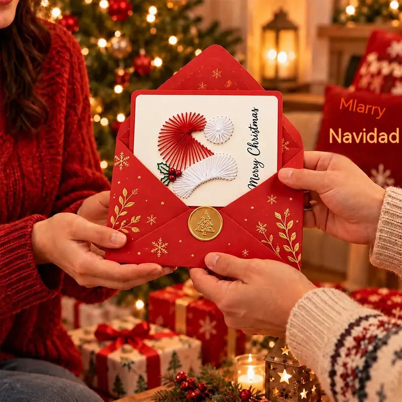 ❤️Un juego de 6 piezas por solo 27 euros🧵🎄Kit de manualidades DIY de 6 tarjetas navideñas con la frase "Merry Christmas" para bordado con aguja mágica