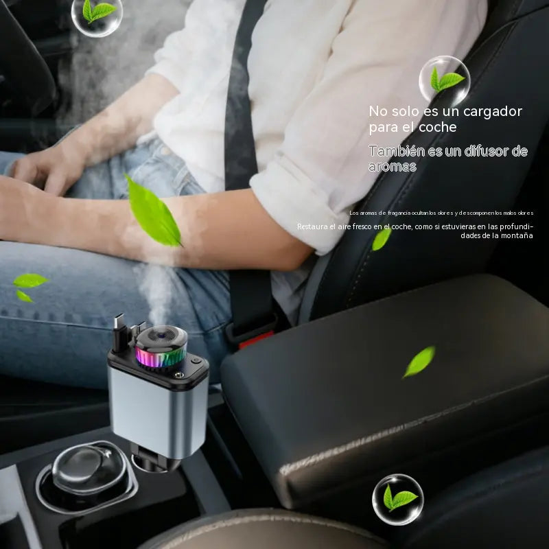 🚗cargador de teléfono para coche⚡Carga un 200 % más rápida * Cable retráctil integrado * Carga súper rápida de 120 W * Luz ambiental con efecto de respiración