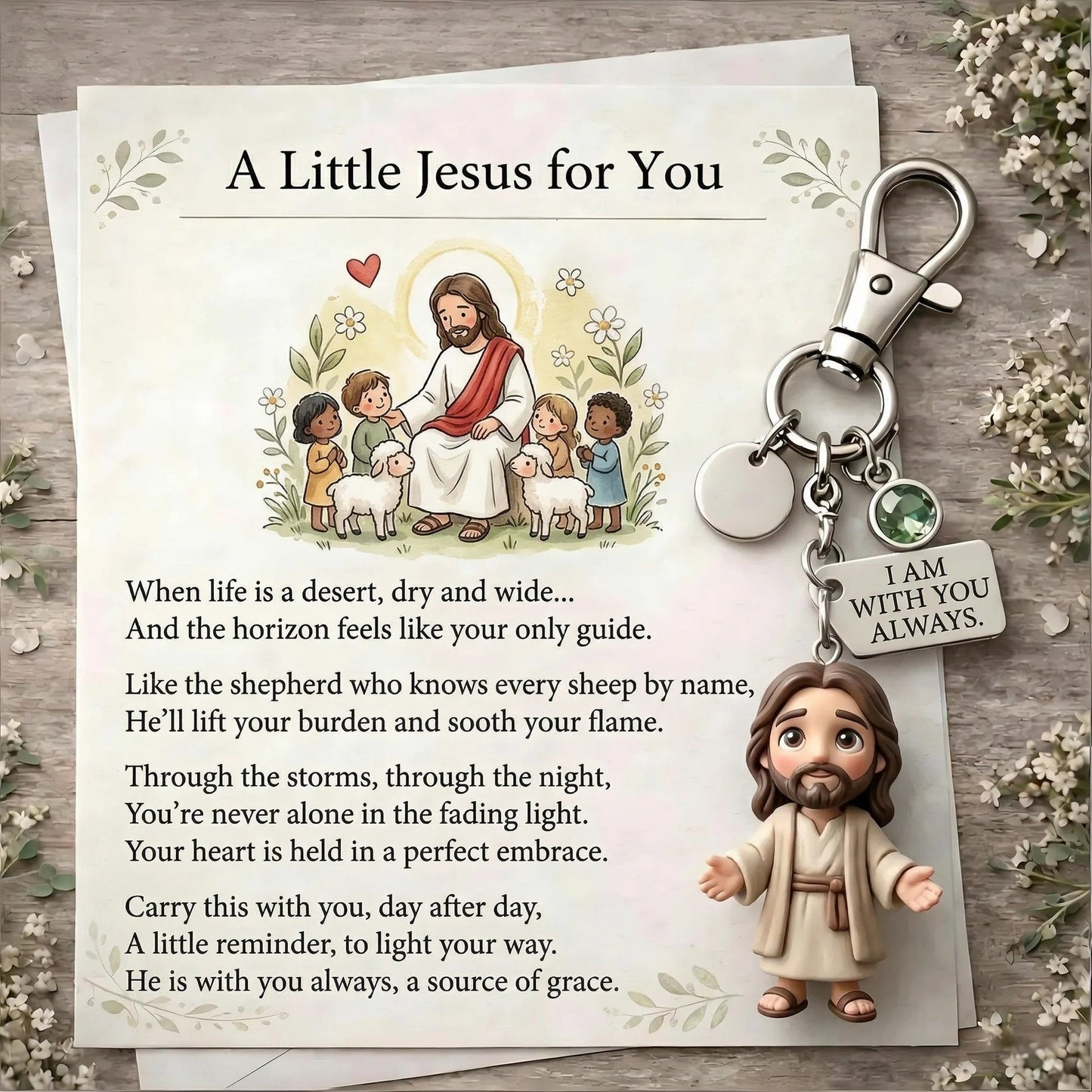 Un pequeño Jesús para ti: un entrañable set de regalo con llavero y tarjeta con poema.🙏💌🌟