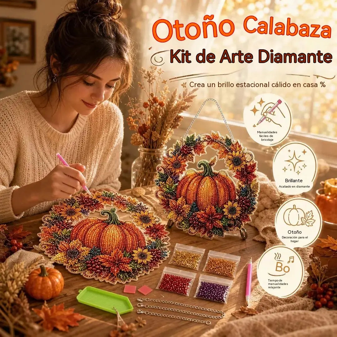 🔥¡OFERTA ESPECIAL: 50% DE DESCUENTO!✨⚡ ¡Más de 50.000 unidades vendidas! 🎁🍂 Decoración colgante de otoño: Kit completo de *diamond painting* (pintura con diamantes) de corona de calabaza.