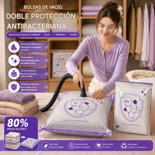 ✨（5 piezas）💨 Bolsa de almacenamiento al vacío grande y compresible: no requiere bomba, es a prueba de fugas e ideal para ahorrar espacio en maletas y en casa ✈️