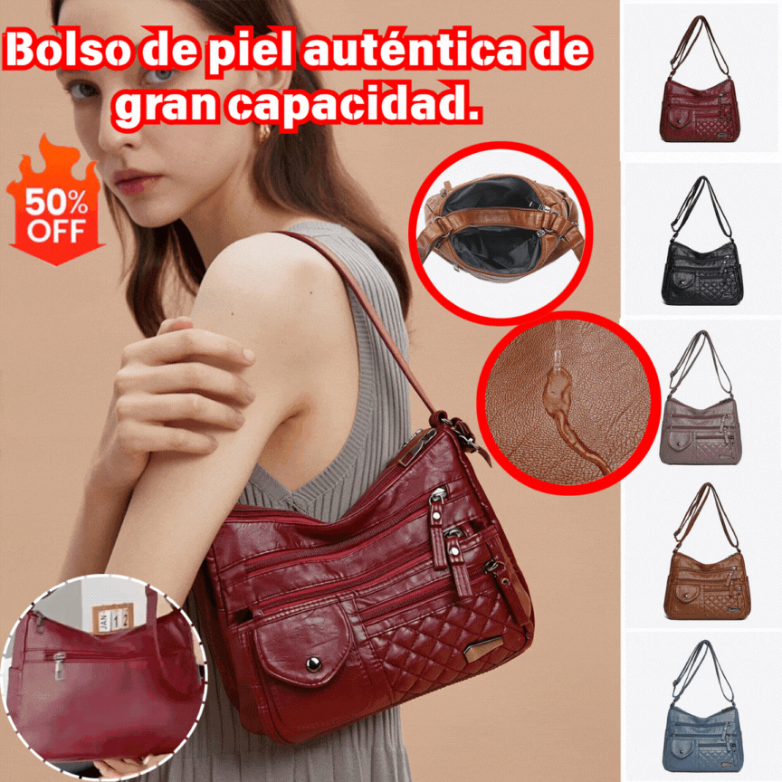 🔥Bolso de cuero suave de gran capacidad y múltiples capas para mujer