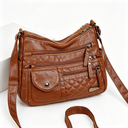 Bolso de cuero suave de gran capacidad y múltiples capas para mujer