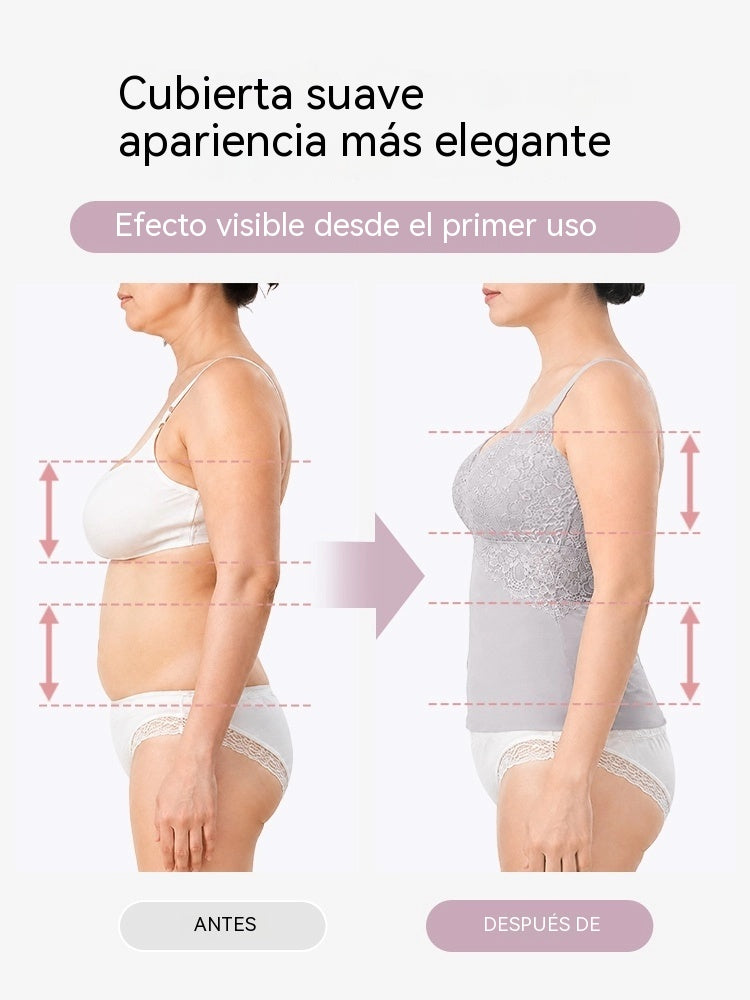 Esta elegante camisola está confeccionada en tejido transpirable de seda helada y presenta una silueta en línea A que disimula perfectamente el abdomen.