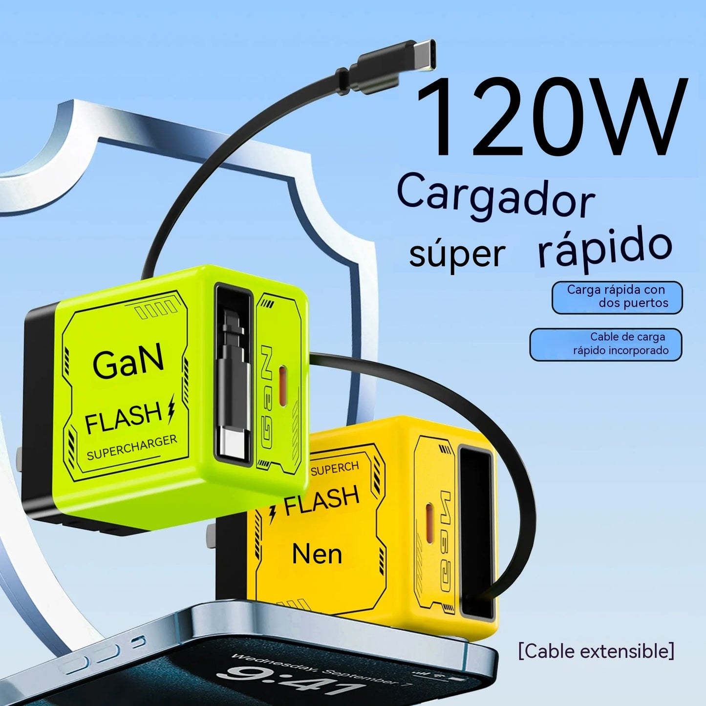 ✨Precio más bajo por tiempo limitado🔌 Cargador GaN de 120 W con carga rápida PD para tu teléfono
