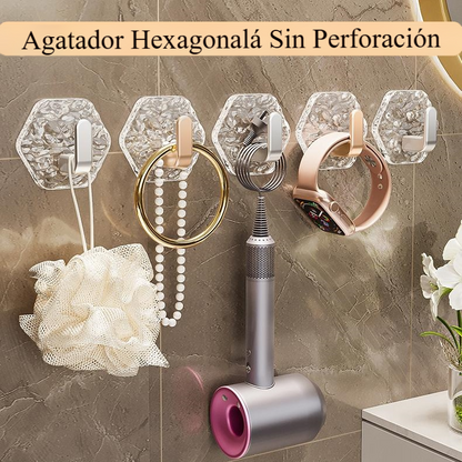 💥🏆【10 piezas】Percha hexagonal sin perforación. 💎 Elegante diseño de textura de iceberg: fácil de pegar, soporte fuerte, sin rastros 🛁