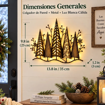 🎄🕯️ Osvetljena kovinska stenska dekoracija z gozdnim motivom in pridihom vintage sloga 🌙