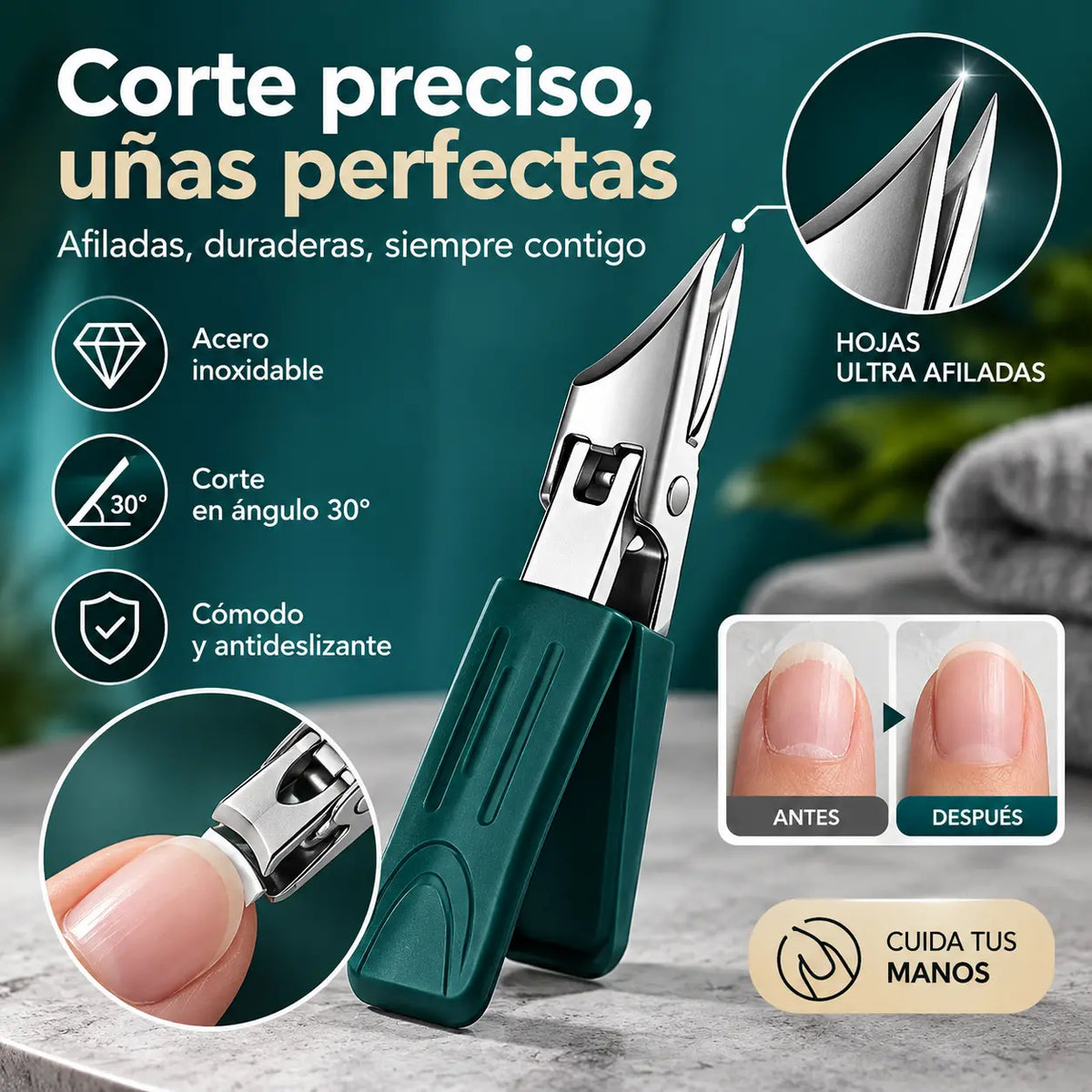 🔥【50%OFF】🔥 Cortaúñas antisalpicaduras con borde inclinado de 25° (juego de 3 piezas)
