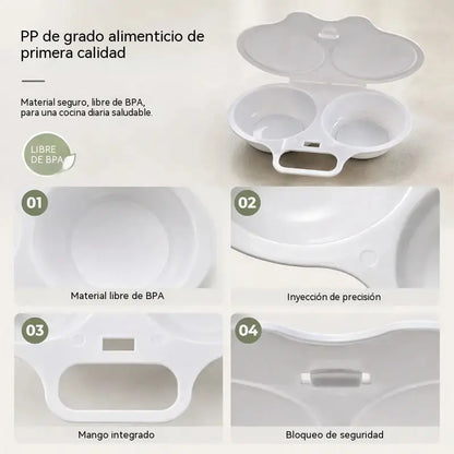 Vaporera de huevos de dos compartimentos, resistente al calor, fácil de limpiar, un utensilio de cocina creativo.