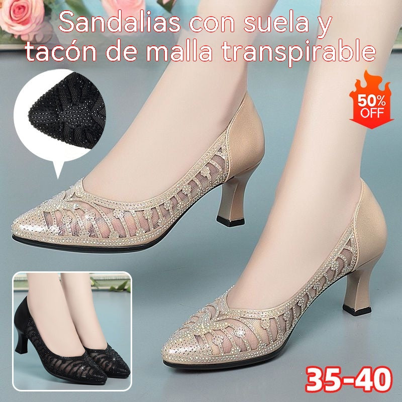💞【35~40】Nuevo estilo de tacones altos de cuero genuino transpirable