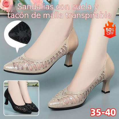 💞【35~40】Nuevo estilo de tacones altos de cuero genuino transpirable