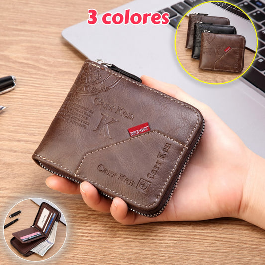 ⏰⏰⏰Oferta por tiempo limitado:😎Billetera con cremallera de estilo retro para hombre, figura pequeña gran capacidad💰