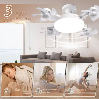 【50% de descuento en pedidos realizados hoy】Ventilador dron de cuatro aspas, bombilla E27 y mando a distancia