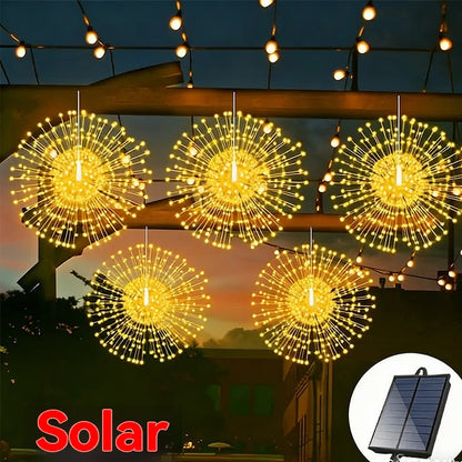🔥【Último día: ¡40% de descuento!】✨🎉Luces solares de cadena con forma de fuegos artificiales, perfectas para jardines y fiestas.