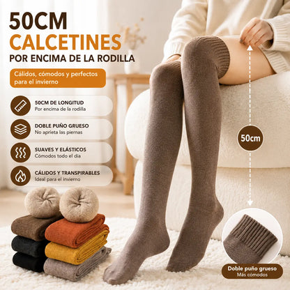 【2 pares】Calcetines largos gruesos de color liso de invierno
