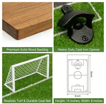Decoración de pared con abridor de botellas de campo de fútbol