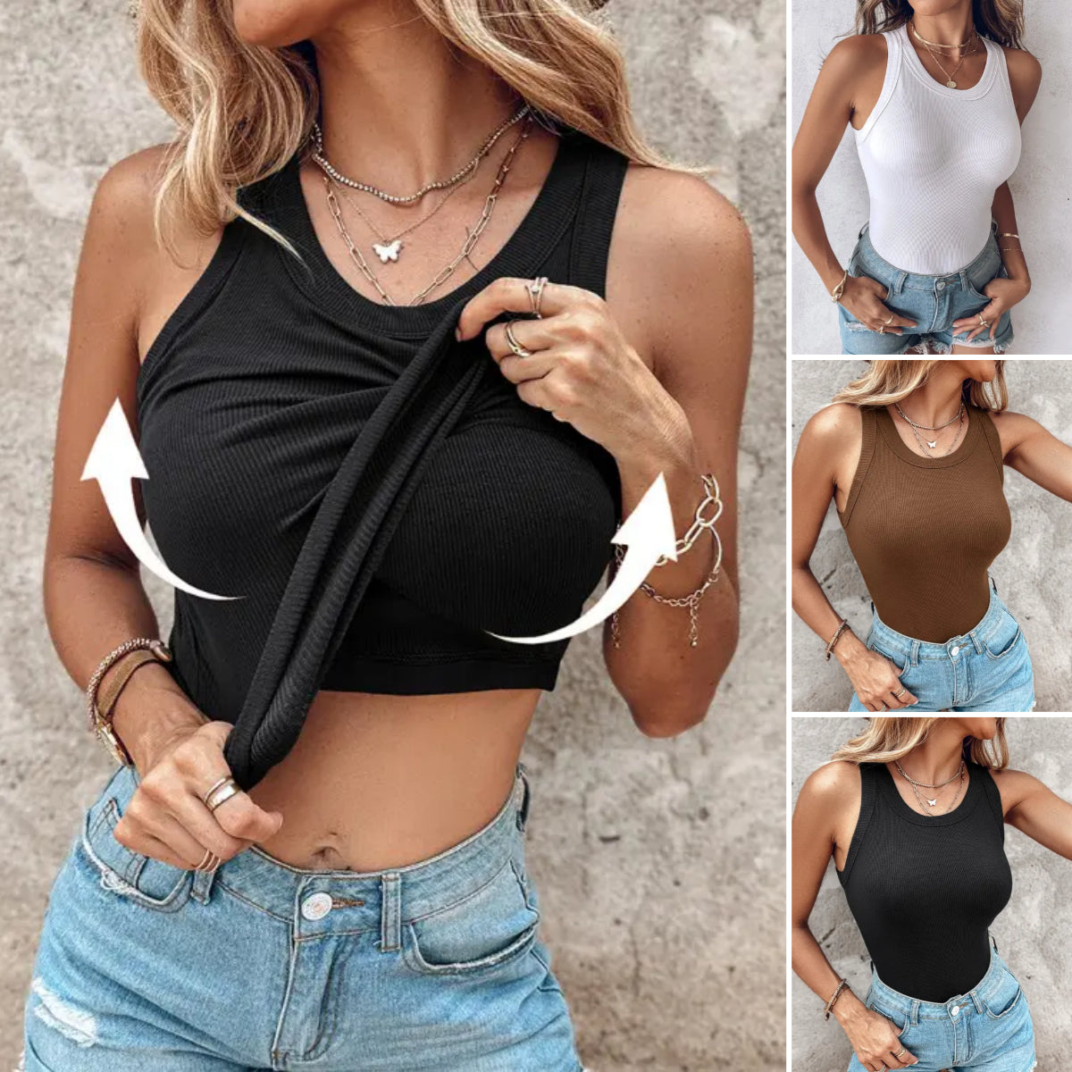 🔥【2 piezas】Producto más vendido del verano🔥 Camiseta de tirantes acanalada para mujer con sujetador incorporado