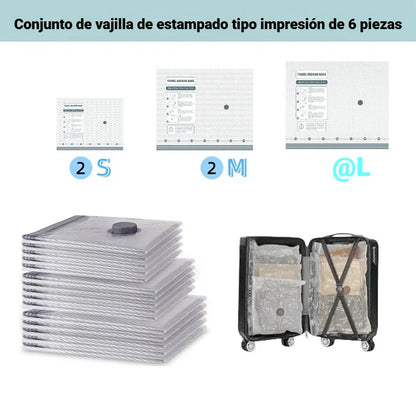 🧳【2S+2M+2L】💨 3 tamaños de bolsas de almacenamiento al vacío compresibles: impermeables y a prueba de fugas, ideales para ahorrar espacio en tu maleta y en casa ✈️