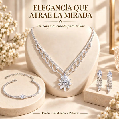 💎✨ Conjunto de Joyas de Lujo para Mujer | Set de Collar, Pendientes y Pulsera con Flor de Loto y Circonitas