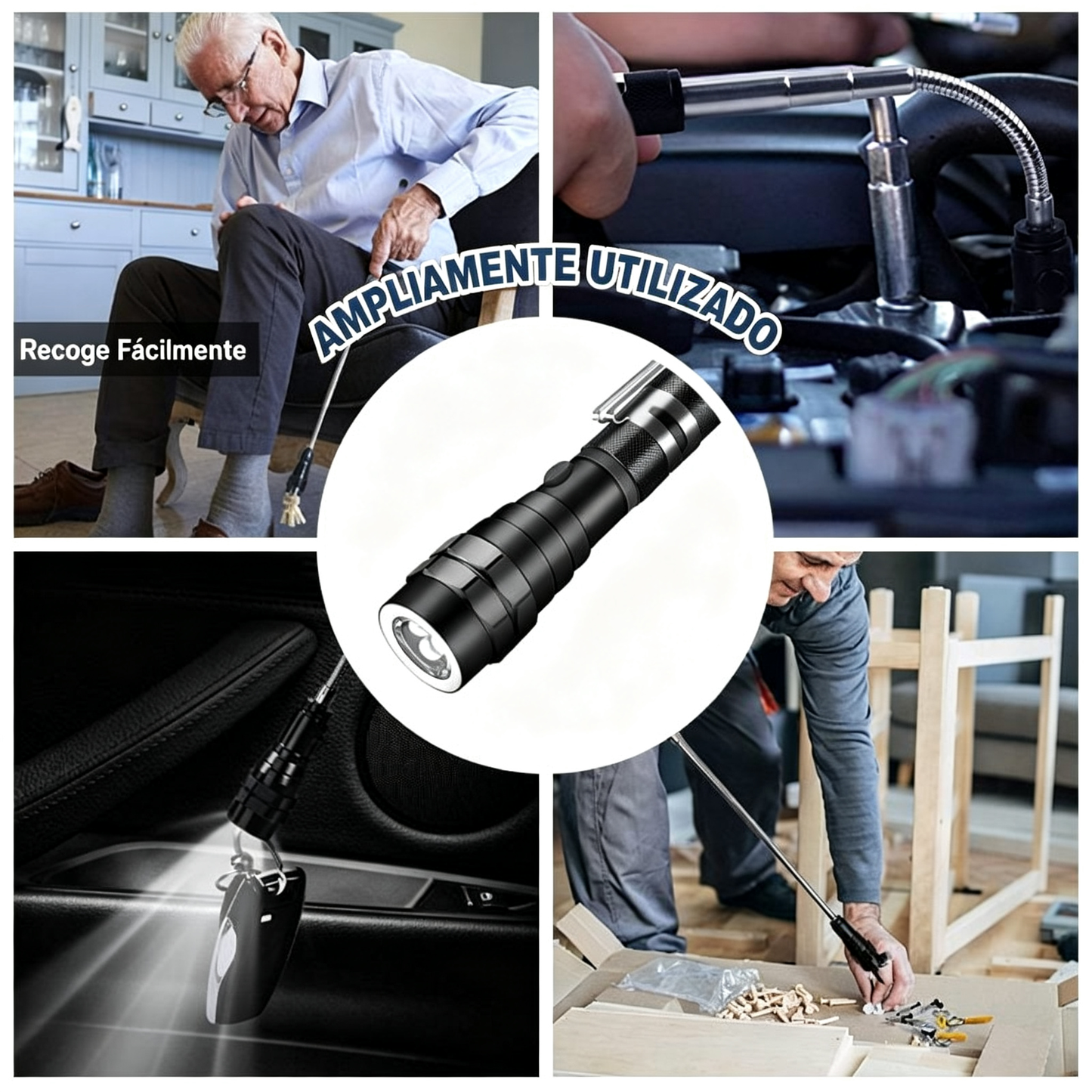 🛠🚗Varilla magnética para reparación de automóviles con tira telescópica flexible y luz LED 💡