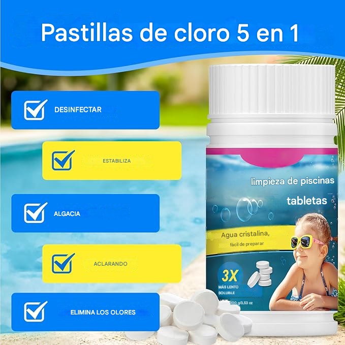 🔥【Compra 1, llévate 1 gratis】🏊‍♀️💧Pastillas limpiadoras para piscinas para un agua clara y transparente.