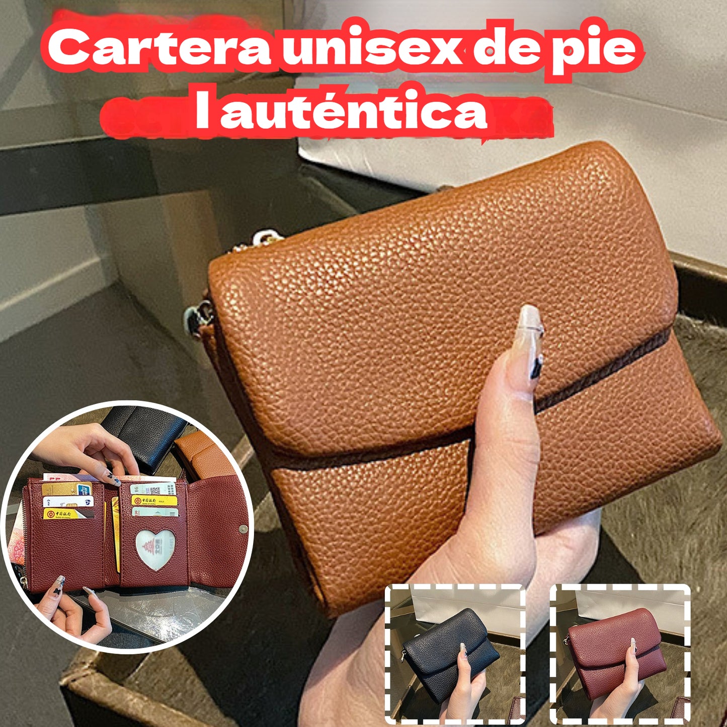 🔥🔥✨⏰Cartera unisex Pebble de piel auténtica con protección RFID🔥