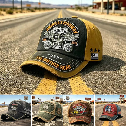 Nastavljiva retro baseball kapa Route 66, odlična izbira za ljubitelje kolesarjenja.