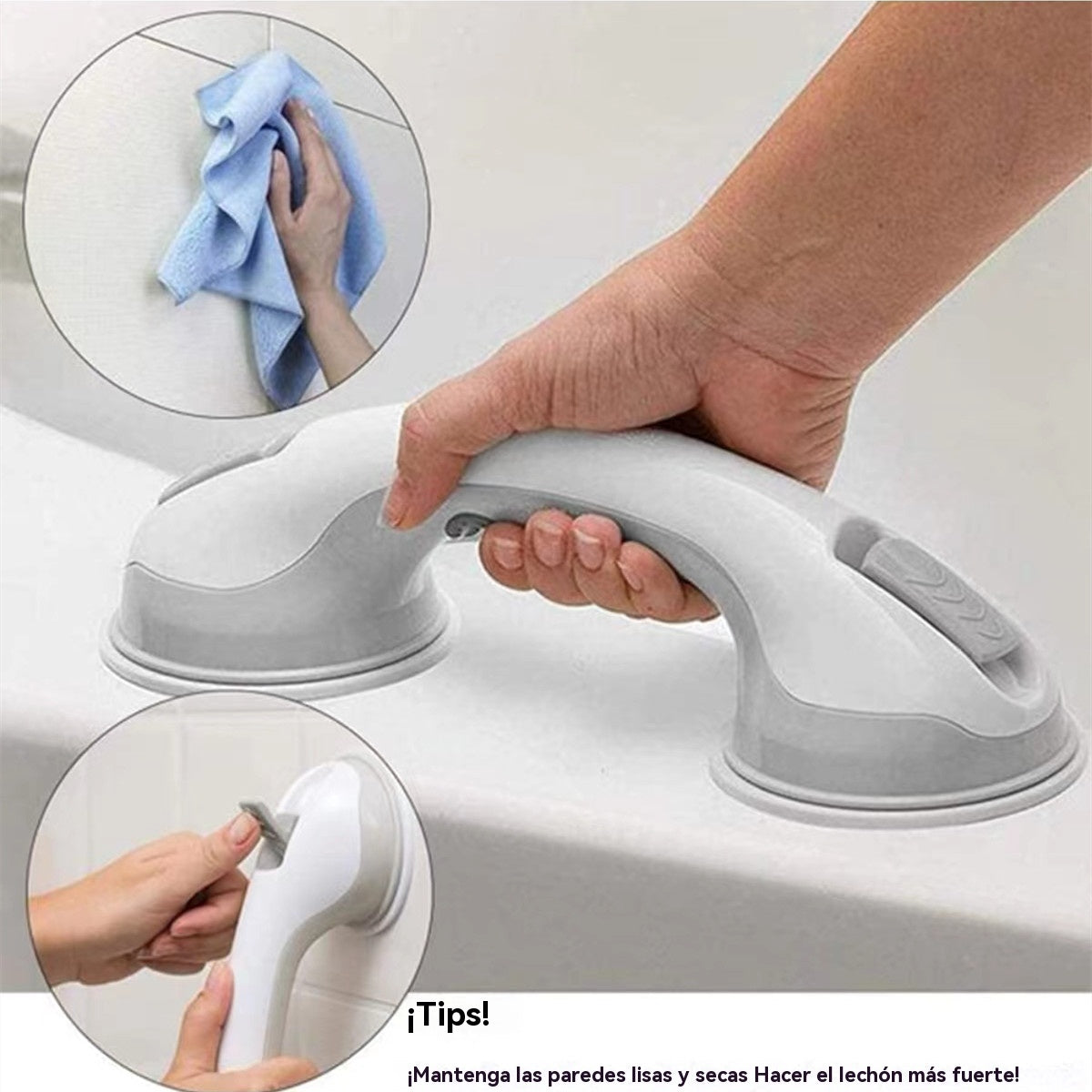 🔥Pasamanos de baño con ventosa multifuncional, no es necesario perforar agujeros, no es necesario instalar, fácil de usar.