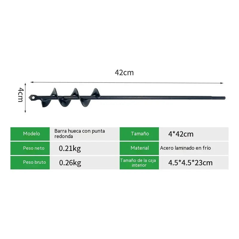【22-45cm】Barrena de acero al carbono, utilizada para perforar tierra y hielo en árboles, plántulas y en horticultura.