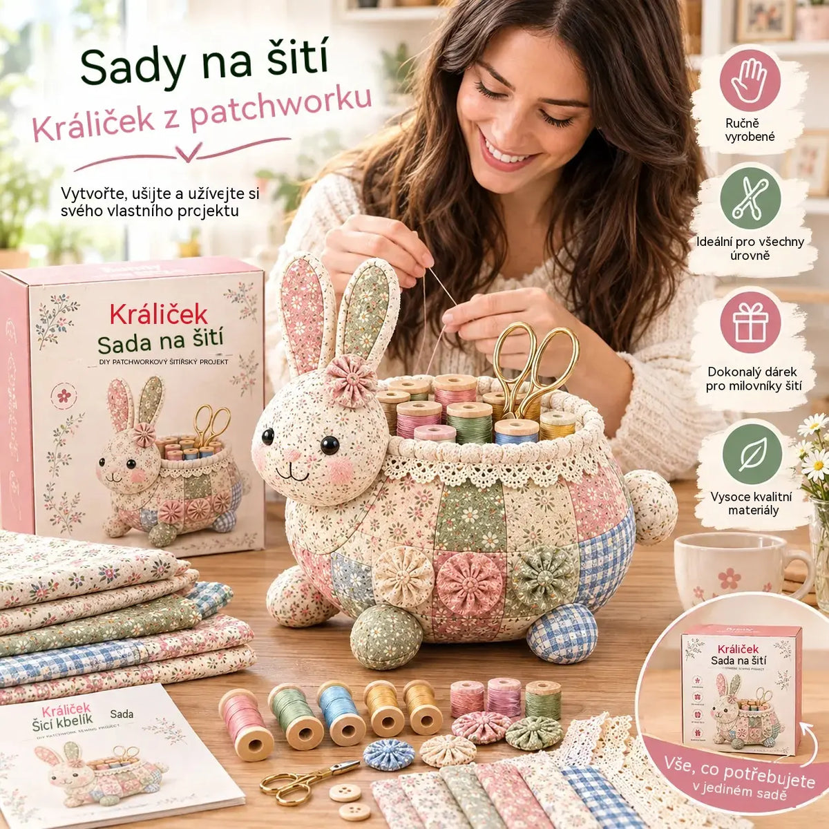 🧵 DIY sada na ušití patchworkového organizéru na šití s motivem zvířátek 🎨
